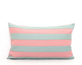 Striped Lumbar Pillow Cover: Blush Pink & Seafoam Colorblock Throw