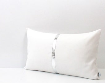 White and Metallic Silver Colorblock Pillow Cover, Custom Shiny stripe color - All Sizes, Home gifts for you