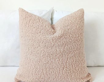 Funda de almohada de bouclé color champán Teddy / Cojín decorativo de textura neutra / Decoración acogedora de estilo escandinavo para el hogar
