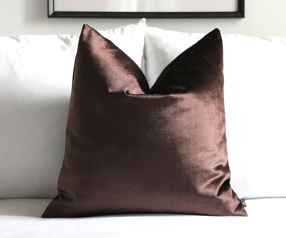 Chocolate Brown Velvet Lumbar Pillow Cover, Extra Long Cushion, All
