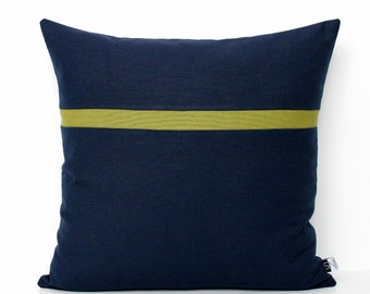 Navy Blue and Leaf Green (Customizable Stripe Color) Colorblock Pillow Cover - All Sizes, Home gifts for you