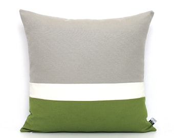 Grass Green, Cream and Light Grey Colorblock Pillow Covers - ALL SIZES, Home gifts for you