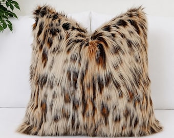 Funda de almohada de piel sintética con estampado de gato leopardo / Cojín de lujo con estampado animal Lippi Cat / Manta de felpa / Decoración decorativa