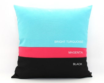 Bright Turquoise, Magenta and Black Color Block Pillow Cover All