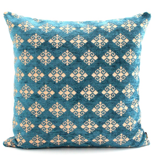 Dark Teal / Petrol Blue High End Turkish Kilim Ottoman Pillow Cover - Luxurious Boho Throw All Sizes, Home gifts for you