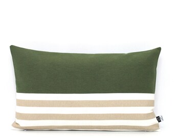 Olive Green and Beige Colorblock Lumbar Pillow Cover, Home gifts for you