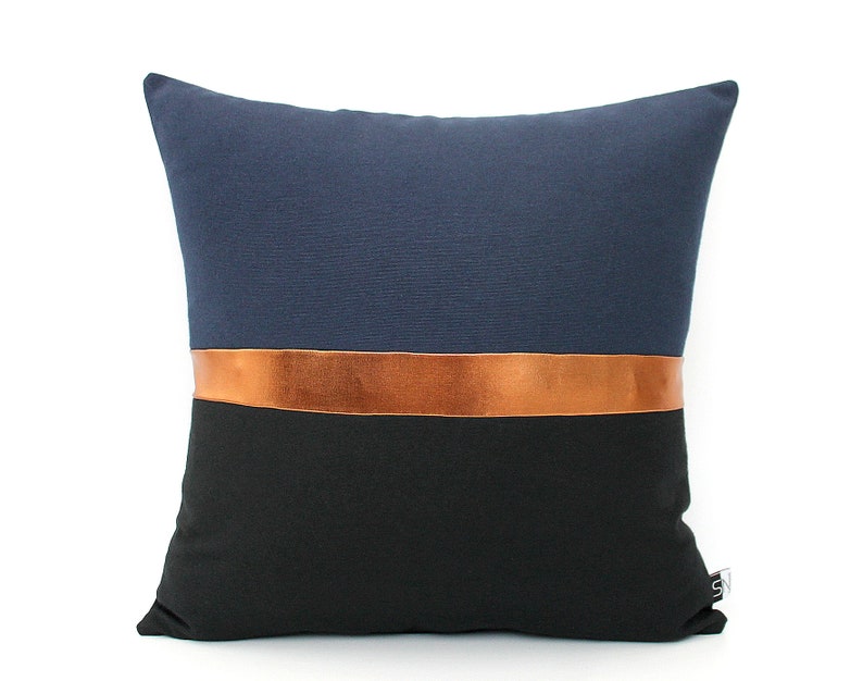 Copper Dark Blue and Black Metallic Colorblock Pillow Cover Etsy
