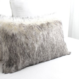 Siberian Wolf Faux Fur Lumbar Pillow Cover - Custom Backing Color, Home Decor Oversized Headboard Throw Cushion