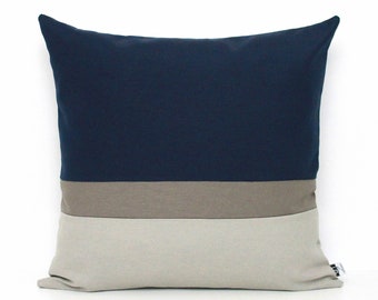 Navy Blue, Light and Dark Grey Color Block Throw Pillow Cover - All Sizes