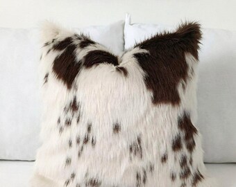 Funda de almohada de piel sintética con estampado de vaca, cojín de piel de vaca realista, decoración de rancho del oeste, cojín de lujo para sofá de estilo rústico.