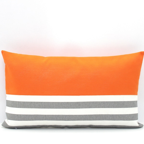 Tangerine Orange, Grey and White Pillow Cover, ALL SIZES Gray, Colorblock Cushions, Summer Pillows, Minimal Lumbar, Modern