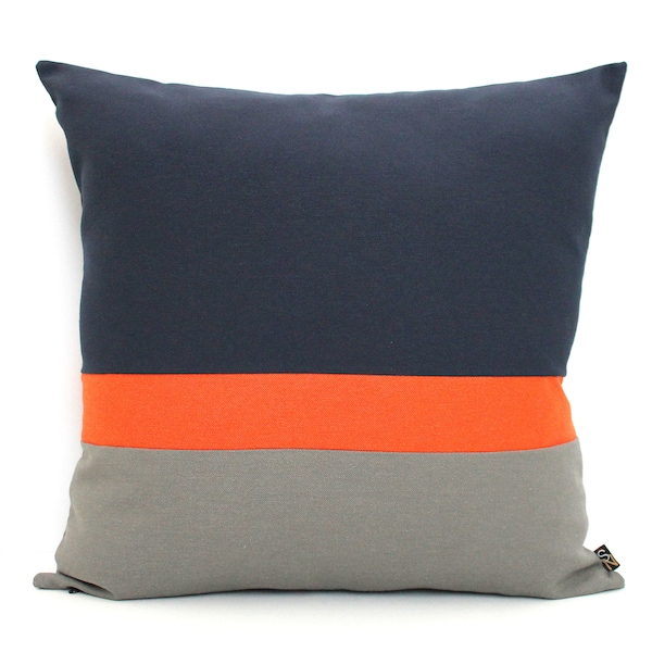 Navy Blue, Orange and Grey Colorblock Pillow Cover - All Sizes, Home gifts for you