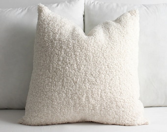 Funda de almohada Teddy de bouclé color crema claro, funda de almohada de bouclé color crema claro, cojín lumbar largo, funda de cojín color crema claro, todos los tamaños