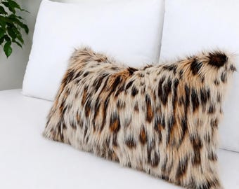 Funda de almohada de leopardo de piel sintética con estampado de leopardo y gato / Cojín lumbar de lujo con estampado animal Lippi
