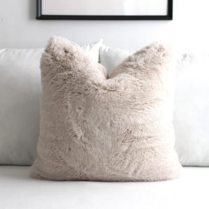 Luxury Faux Fur Pillow Cover – Light Taupe Plush Neutral Cushion – Soft Cozy Beige Throw Pillow – Textured Home Decor