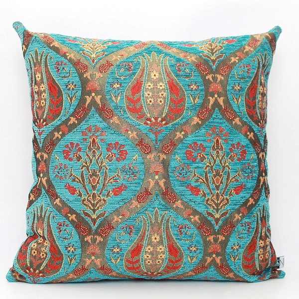 Turquoise Ottoman Turkish Pillow Cover - All Sizes, Boho Throw - Modern Pillow, Home gifts for you
