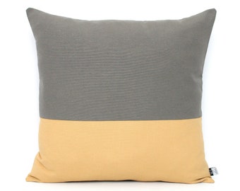 Mustard Yellow and Dark Grey Colorblock Pillow covers available in all sizes, Home gifts for you