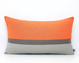 Tangerine Orange and Grey Colorblock Pillow Cover - All Sizes, Home gifts for you