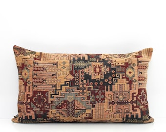 Beige and Brown Turkish Lumbar Kilim Pillow Cover - Antique Looking - Luxurious Boho Throw All Sizes, Home gifts for you