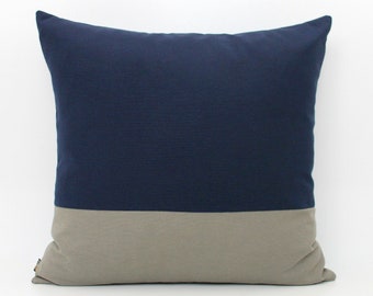 Navy Blue and Dark Grey Colorblock Throw Pillow Cover - All Sizes Available