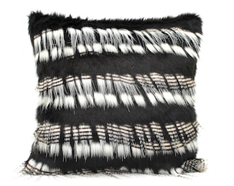 Black and White Faux Fur Pillow Cover - Custom Backing Color, Home Decor Throw Cushion, Imitation Feather, Body Pillow Valentines Day Gift