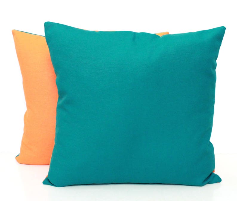 Two Tone Solid Teal Cushion Cover Teal Pillow Orange Pillow Orange Scatter Cushion Solid Teal Pillow Case 16x16 17x17 18x18 20x20 image 4