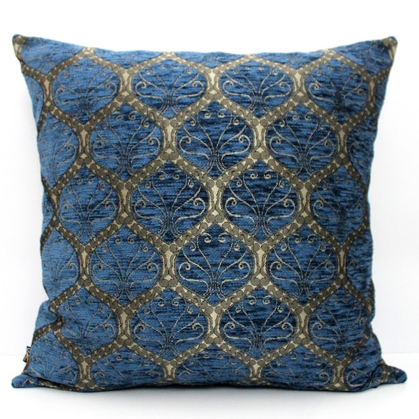 Petrol Blue Ottoman Turkish Pillow Cover - Luxury Boho Chenille throw pillow - All Sizes, Home gifts for you