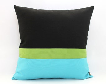 Black, Bright Green and Bright Turquoise Color Block Pillow Cover - All Sizes - Modern Pillow, Bright Home Decor gifts for you