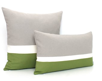 Grass Green, Cream and Grey Colorblock Pillow Covers - ALL SIZES, Home gifts for you
