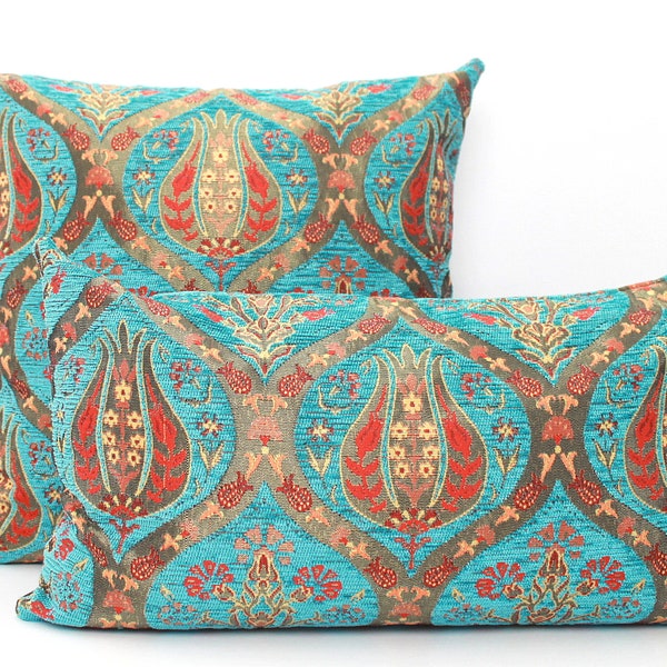 Turquoise Ottoman Turkish Pillow Cover - Boho velvet pillow - All Sizes, Home gifts for you