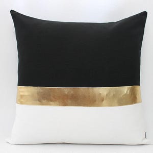 Black, White and Metallic Gold Colorblock Pillow Cover - Custom Stripe Color - All Sizes - Modern Throw, Home Decor