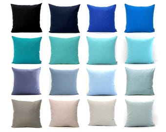 Funda de almohada de algodón liso – Cojín azul verdoso – Cojín decorativo costero – Decoración para casa de playa – Todos los tamaños
