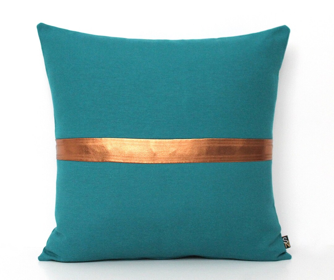 Dark Teal and Metallic Copper Pillow Colorblock Cover ALL Etsy