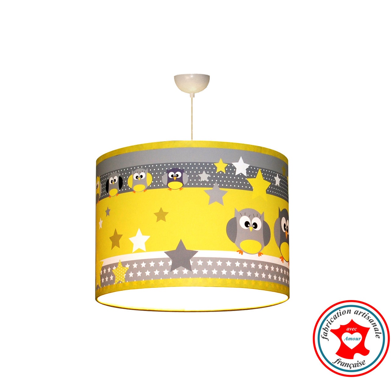 Luminaire Enfant Suspension Les Hiboux Voient La Vie en Jaune 