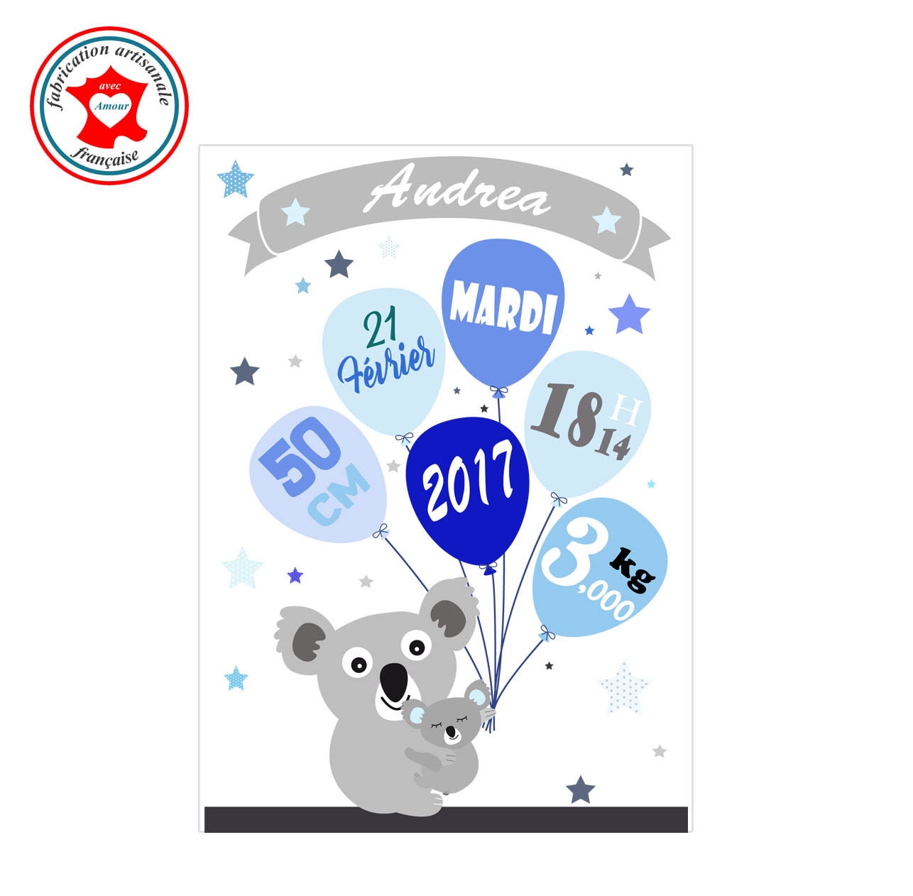 Tableau Naissance Garçon, Thème Koala, Tableau à Personnaliser, Cadeau de Naissance, Décoration Cham