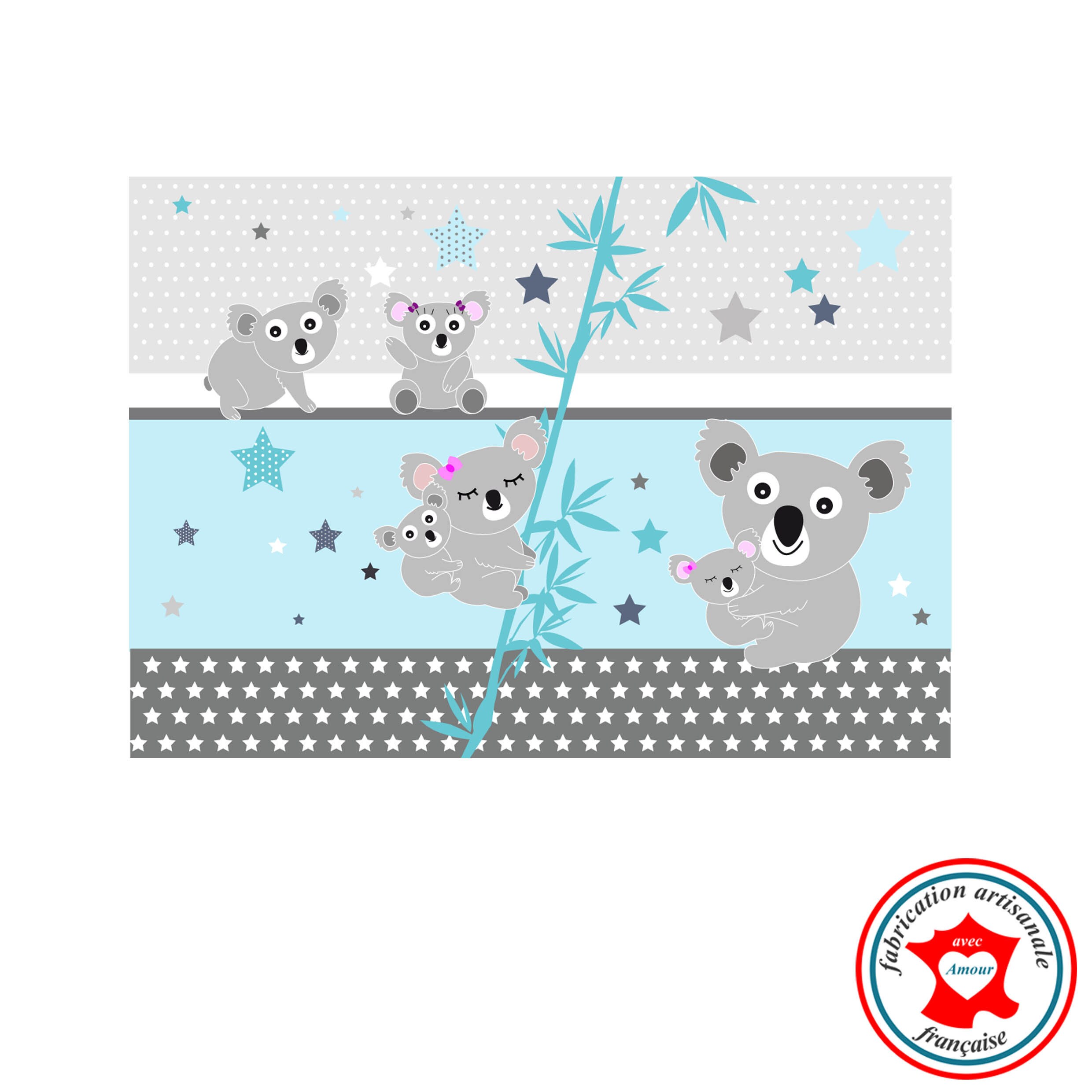 Set de Table Enfant, Thème La Famille Koala, Tons Bleu et Gris