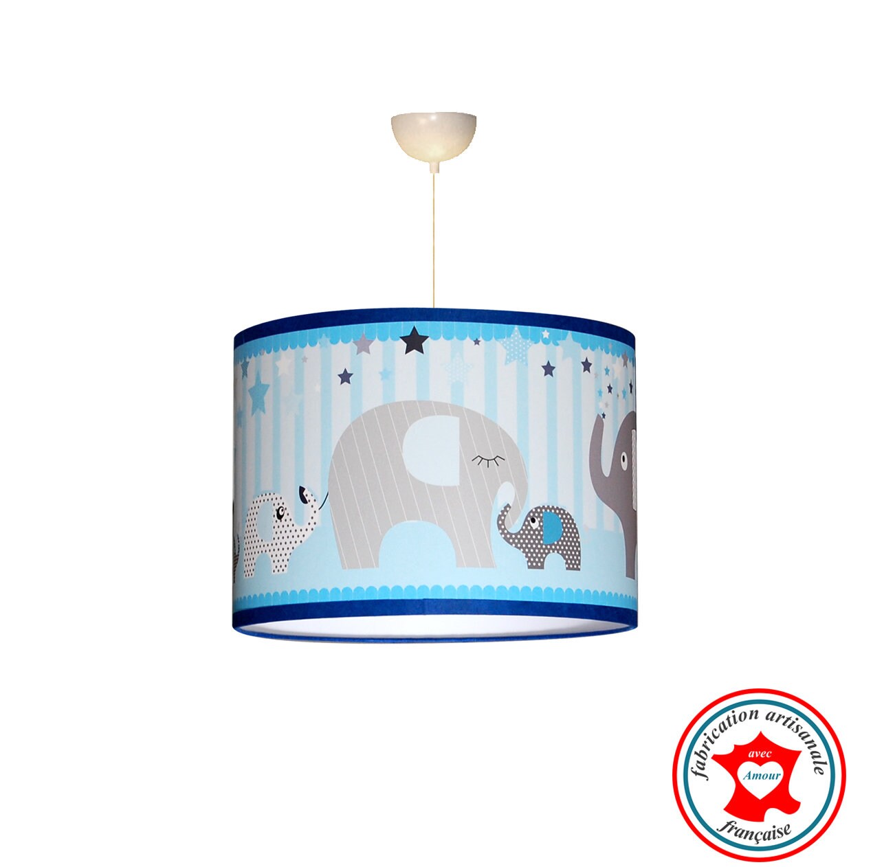 Abat-Jour Garçon, Suspension Enfant, Thème Éléphants, Couleur Bleu