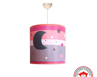 Lampenschirm, Kinderaufhängung, "Sternenhimmel in rosa und grau"