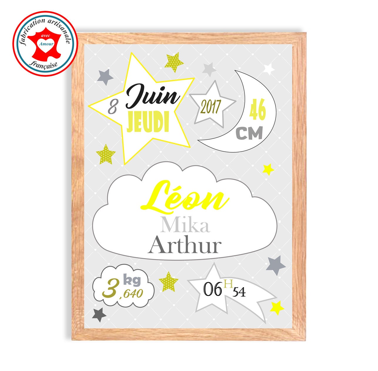 Tableau Naissance Garçon, Tableau à Personnaliser, Cadeau de Naissance, Décoration Chambre Garçon Gr