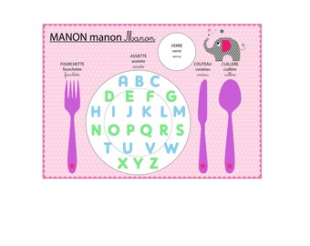 Alphabet placemat, educational children's placemat, pink and blue tones