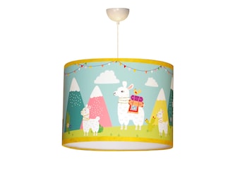 Suspension enfant "La famille Lama", abat-jour enfant, thème lama, déco lama, luminaire enfant