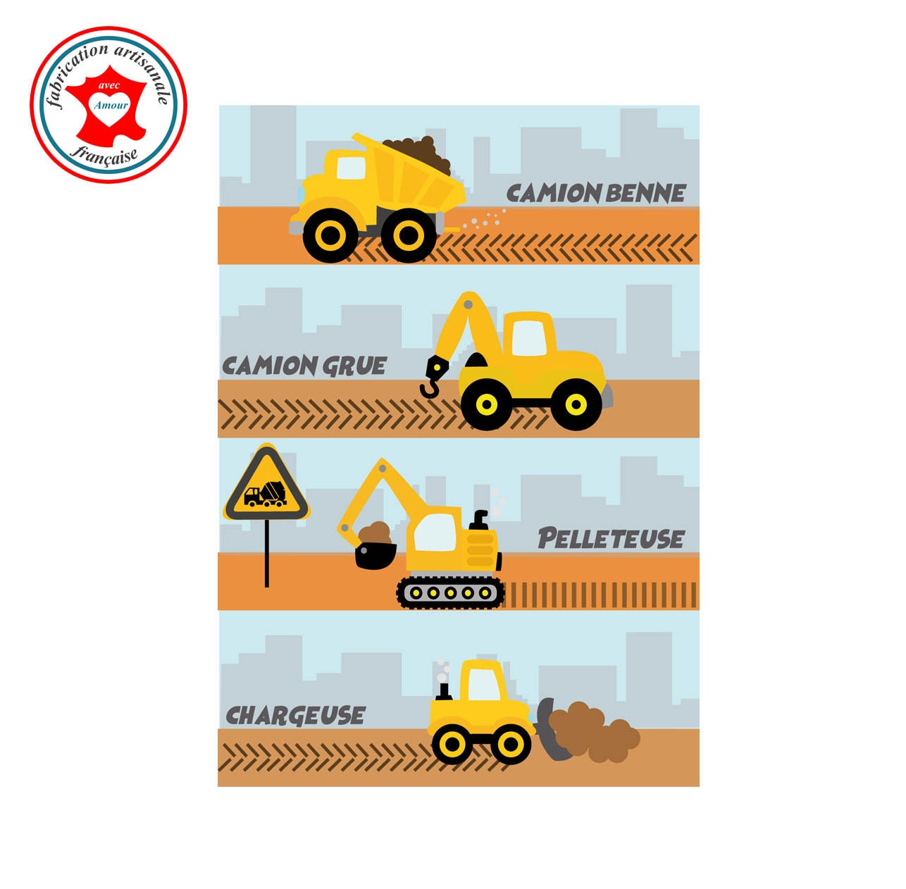 Tableau Garçon, Thème Camions, Affiche Chambre Poster Tableau Mural Camion de Chantier