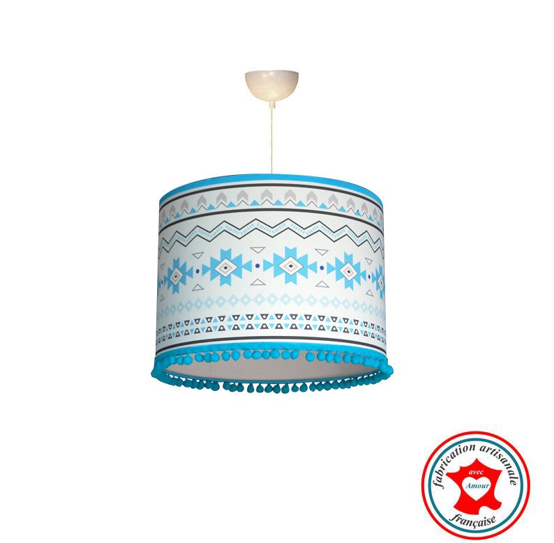 Abat-Jour Garçon, Suspension Enfant, Thème Mexicain, Couleur Bleu, Gris et Blanc