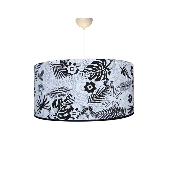 Luminaire, abat-jour, suspension, motif exotic noir et blanc