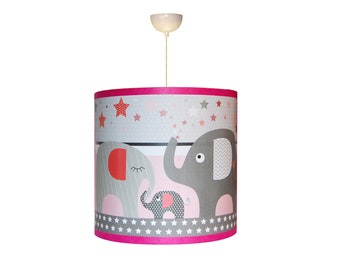 Abat-jour "Le Défilé des éléphants rose", lampe fille, luminaire fille, décoration chambre fille