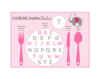 Numbers, educational children's placemat, pink and blue tones