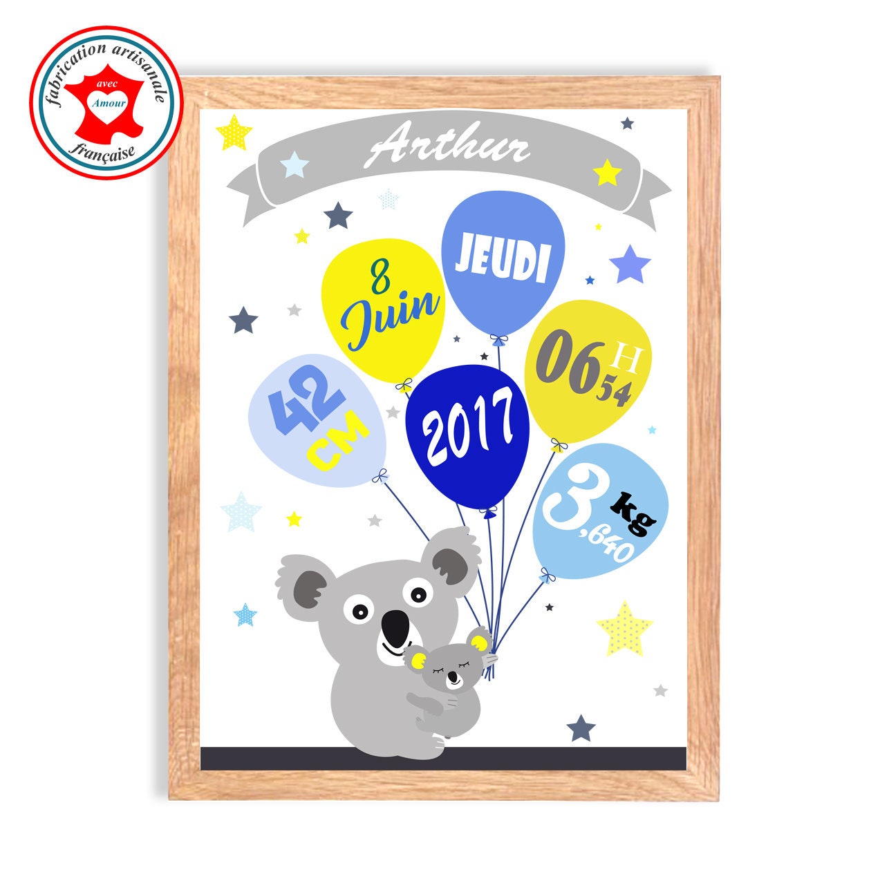 Tableau Naissance Garçon, Thème Koala, Tableau à Personnaliser, Cadeau de Naissance, Décoration Cham