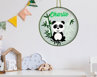 Personalisiertes Malen, Wanddekoration, Geburtsgeschenk, Dekoration Babyzimmer, Vorname, grüner Panda.