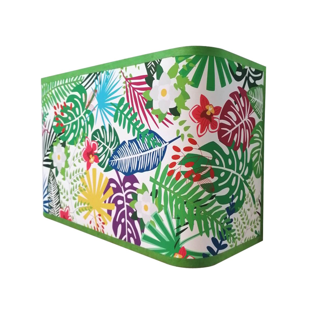 Applique Rectangulaire, Bords Arrondis, Thème Feuillage Exotic, Tons Multicolore.