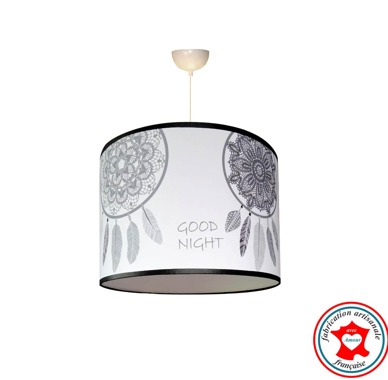 Abat-Jour, Suspension, Thème Attrapes Rêves, Couleur Blanc et Gris